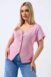 Women's Short Sleeve Knitted Top in Pink Size: 16 - Pink - Size: 16