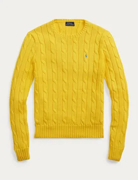 Maglioncino giallo Polo in cotone lavorazione a trecce con logo blu - Ralph Lauren - FashionsVida