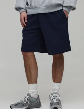 Men's Essential Baggy Fit Jersey Short Navy Size Large Navy L - boohooMAN - FashionsVida