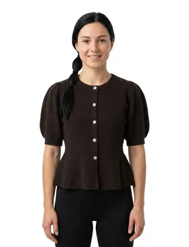 Cardigan Silly Puff Knit Hot Fudge / Melange M