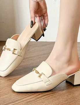 Mules de tacón alto para mujer, zapatos sin talón 2024 Verano Nueva Moda Influencer para uso al aire libre, tacón grueso tipo slip-on - Shein - FashionsVida