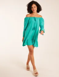 Bardot Tunic Dress With Frill Hem - ONE / JADE - female