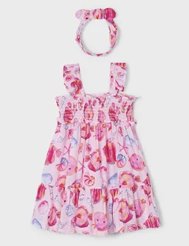Abito in fantasia pesci con fascia abbinata in puro cotone - Mayoral - FashionsVida