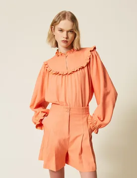 Short en lin mélangé avec plis - TWINSET - FashionsVida