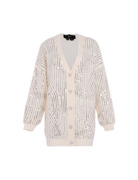 Faina Cárdigan gris / blanco lana