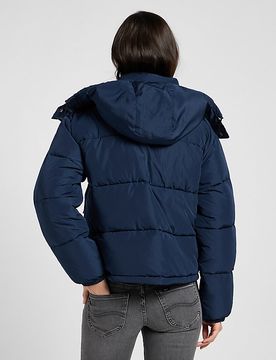 Relaxed Hooded Short Puffer Rivet Navy Größe M female