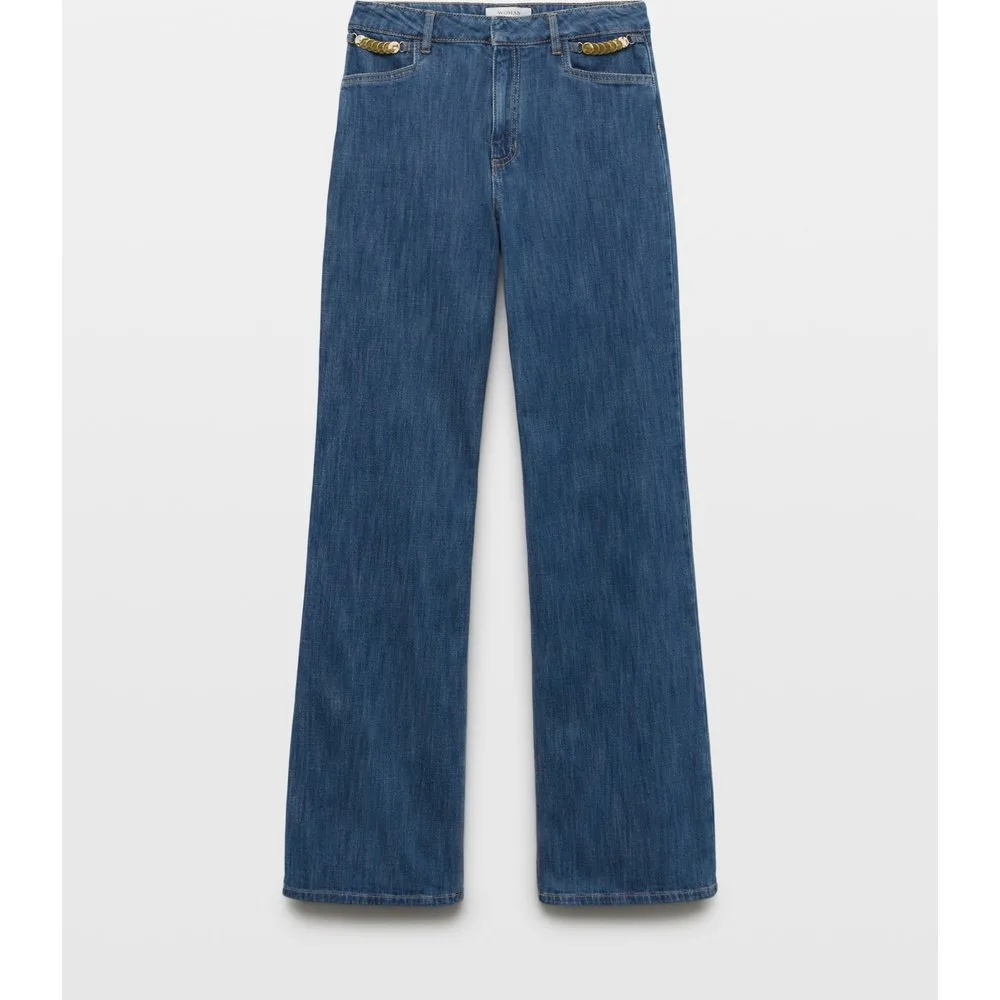 Pantalón denim con cadenita de mujer - Woman El Corte Inglés - FashionsVida