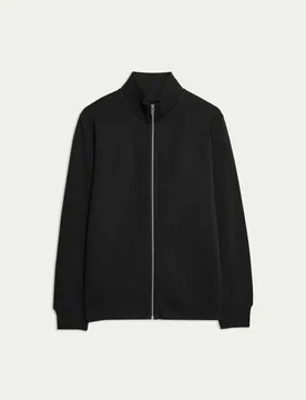 Brushed Cotton Rich Funnel Neck Sweatshirt Black male - M&S - FashionsVida
