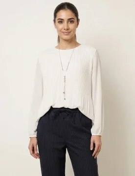 Long Sleeve Pleated Top - M/L / IVORY - female - Blue Vanilla - FashionsVida
