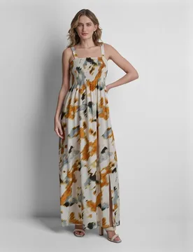 Vestido largo de tirantes y estampado floral de mujer - DKNY - FashionsVida