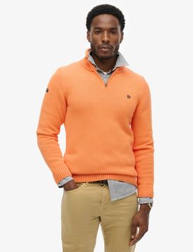 Superdry Herren Baumwoll-strickpullover mit Reißverschluss Orange - Größe: XL