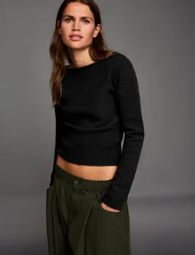 Pull En Maille Col Bateau S Noir - Bershka - FashionsVida
