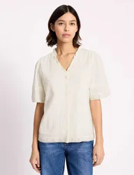 Pure Cotton Textured V-Neck Frill Detail Top Cream female