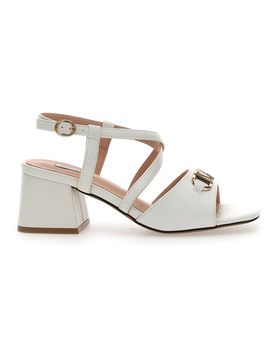 Sandalo bianco con tacco a blocco 50512 39