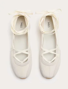 Ankle Tie Ballet Trainers White female - M&S - FashionsVida