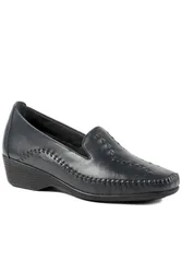 Leather Wedge Loafers - Navy - Size: 7