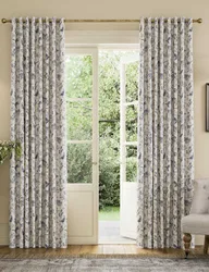 Festival Pheasants Pure Cotton Eyelet Blackout Curtains Blue Mix