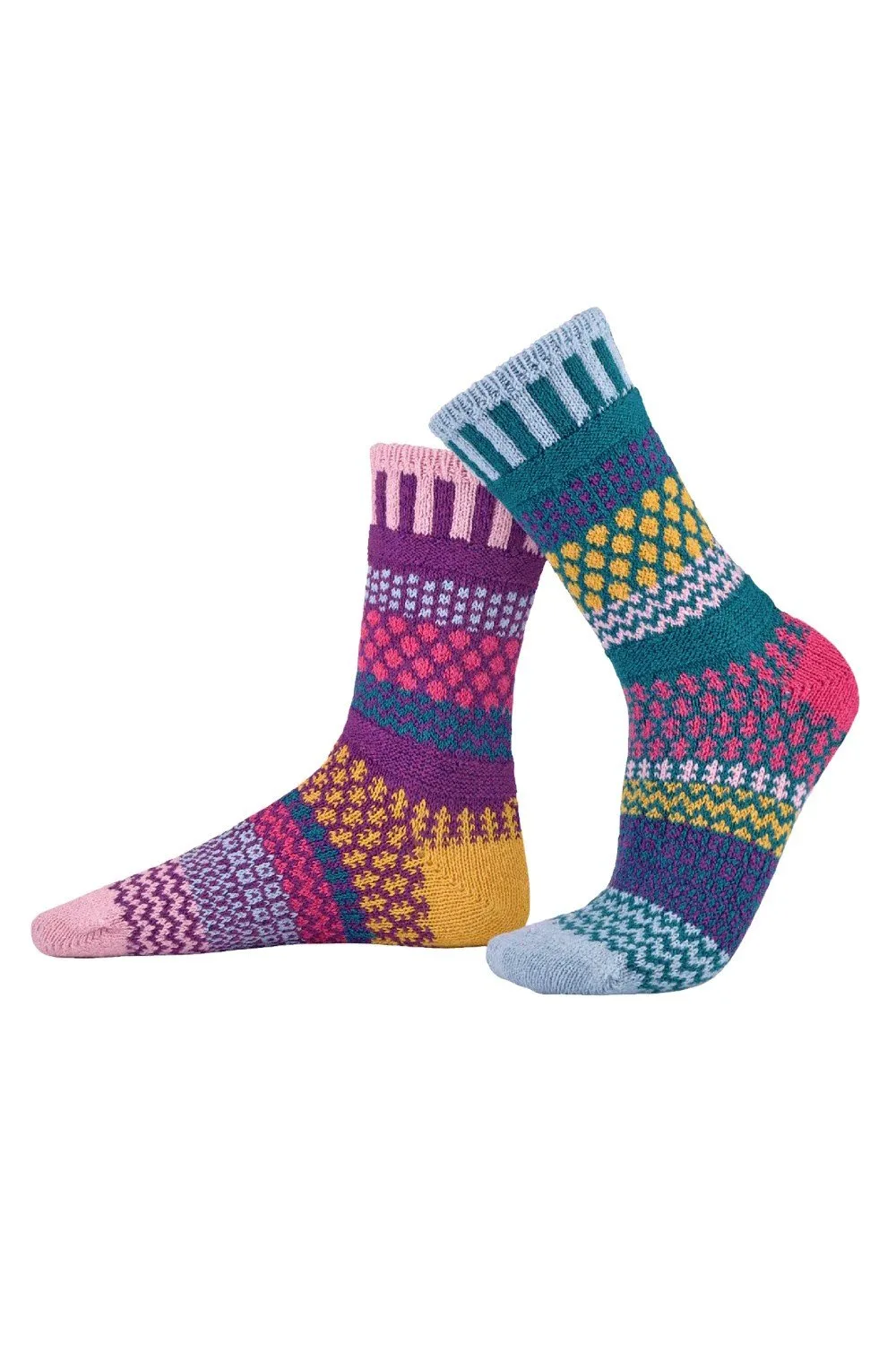 Unisex Mismatched Striped Pattern Crew Sock - - Size: S - Solmate - FashionsVida