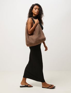 Pologi raffia-effect hobo bag with removable toilet bag inside
