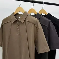 Summer New Fashion Men's Solid Color Half Sleeve Turn-down Collar Casual Trendy Simple Loose T-shirts Male Clothes Tops
