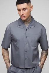 Mens Tall Satin Jacquard Boxy Oversized Shirt - Charcoal - Size Large