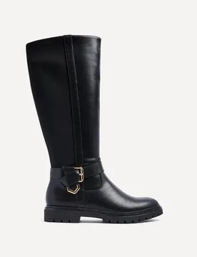 Women's Regent Black Faux Leather High Leg Boot Size: 4-Standard Fit - Black - Size: 4-Standard Fit - Linzi - FashionsVida
