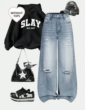 Jeans vaqueros azules vintage de pierna ancha y ajuste holgado con efecto desgastado para adolescentes - Shein - FashionsVida