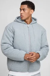 Men's Oversized Fit Jersey Hooded Bomber Jacket Grey Size X-Small Grey XS