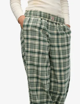 Superdry Damen Karierte Baumwollhose mit Elastikbund Green - Größe: 34 - 49.99 - FashionsVida