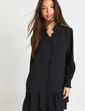 Womens Hammered Ruffle Detail Smock Dress - Black - Size 8 Uk - Boohoo - FashionsVida