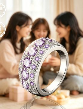 Pieza Anillo de plata de ley S925 con incrustación de circonita sintética púrpura, recomendado para uso diario y regalo sorpresa de aniversario, vi