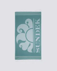 Telo mare fouta ottanio in spugna leggera con logo jacquard