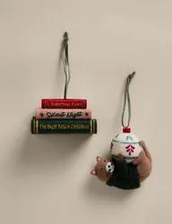 Pack Felt Cat and Festive Books Hanging Decorations Multi