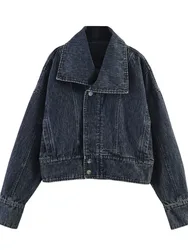 Dave&Di New Cross-border European And American Fashion Big Collar Short Denim Jacket