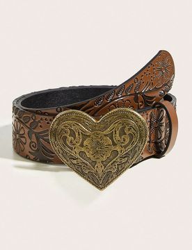 Pieza Cinturón de mujer de PU con hebilla de aleación retro y estampado, adecuado para el estilo vaquero occidental