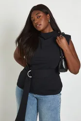 Womens Plus High Beck Wrap Trim Detail Sleeveless Top - Black - Size 28 Uk