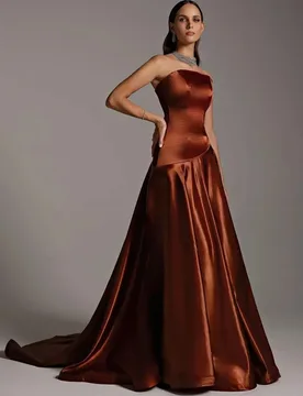 Elegant Burnt Orange Evening Formal Dress Strapless Sleeveless Pleats Satin Long Prom Pageant Party Gowns Gala Robe De Soiree - Aliexpress - FashionsVida
