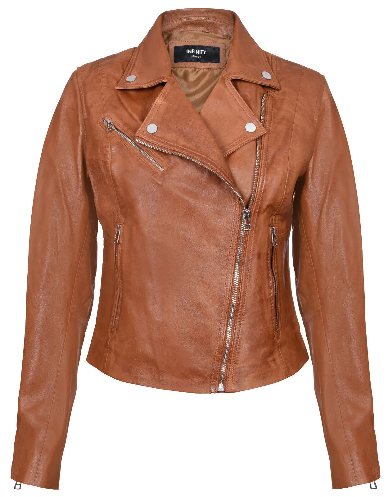 Womens Smart Biker Jacket-Matlock - Tan Lamb Leather - Size 8 Uk - Infinity Leather - FashionsVida