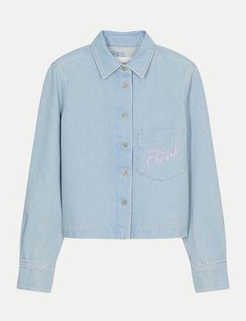 Jeanshemd mit Stickerei auf dem Rücken Blau M