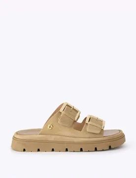 Leather Buckle Flatform Sliders Beige female - Carvela - FashionsVida