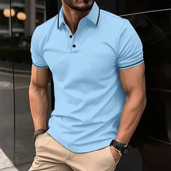Men's color-blocked trimmed Polo shirt - short sleeve, casual style, buttoned front design, versatile for daily wear