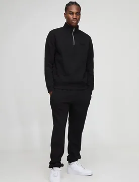 Men's Regular Fit Man Zip Funnel Neck Sweatshirt Tracksuit Black Size Medium Black M - boohooMAN - FashionsVida