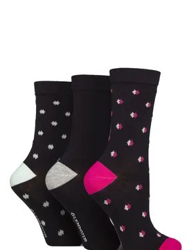 Women's 3 Pair Patterned Bamboo Socks with Christmas Gift Tag Navy Mini Diamonds 4-8 Women's - Blue - Size: Small - Glenmuir - FashionsVida