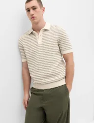 Cotton Rich Textured Knitted Polo Shirt Neutral male