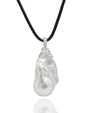 Women's Pendant White Large Baroque Pearl Sterling Silver Pendant Drop Shape Pearl Pendant Black Rope Necklace Free Shipping - Aliexpress - FashionsVida
