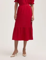 Crepe Midi Tiered Skirt Red female