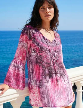Women's Abstract Sparkly Tunic Top in Pink Size: 18 - Pink - Size: 18 - Roman - FashionsVida