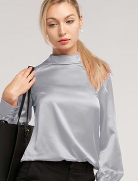 Chemise Soie Col Montant, Manches Longues Soie Extensible De Qualité Naturellement Antibactérien Chemises S