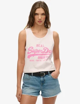 Superdry Damen Neonfarbenes Oberteil mit Vintage Logo und Rundhalsausschnitt Pink - Größe: 36 - 34.99 - FashionsVida