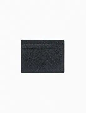 Portacarte Exchange nero in pelle con logo in rilievo all over - Armani - FashionsVida